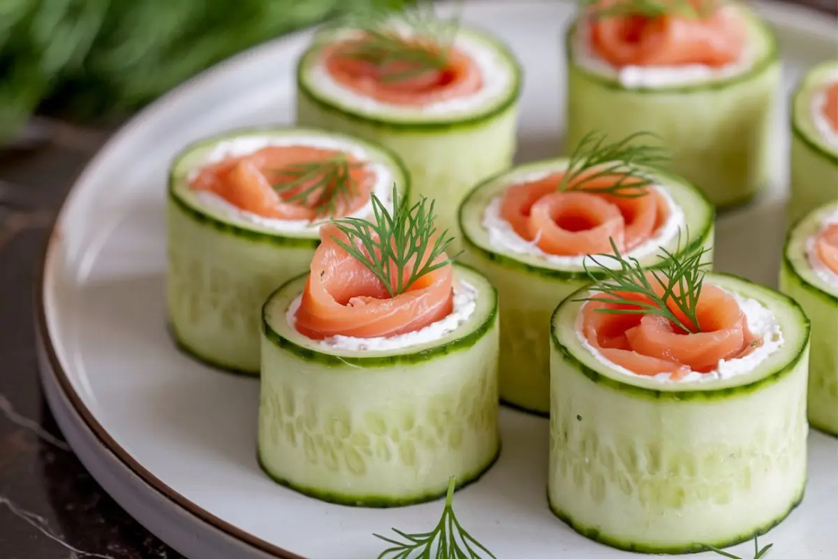 Chatilaine Smoked Salmon Roll on Cucumber